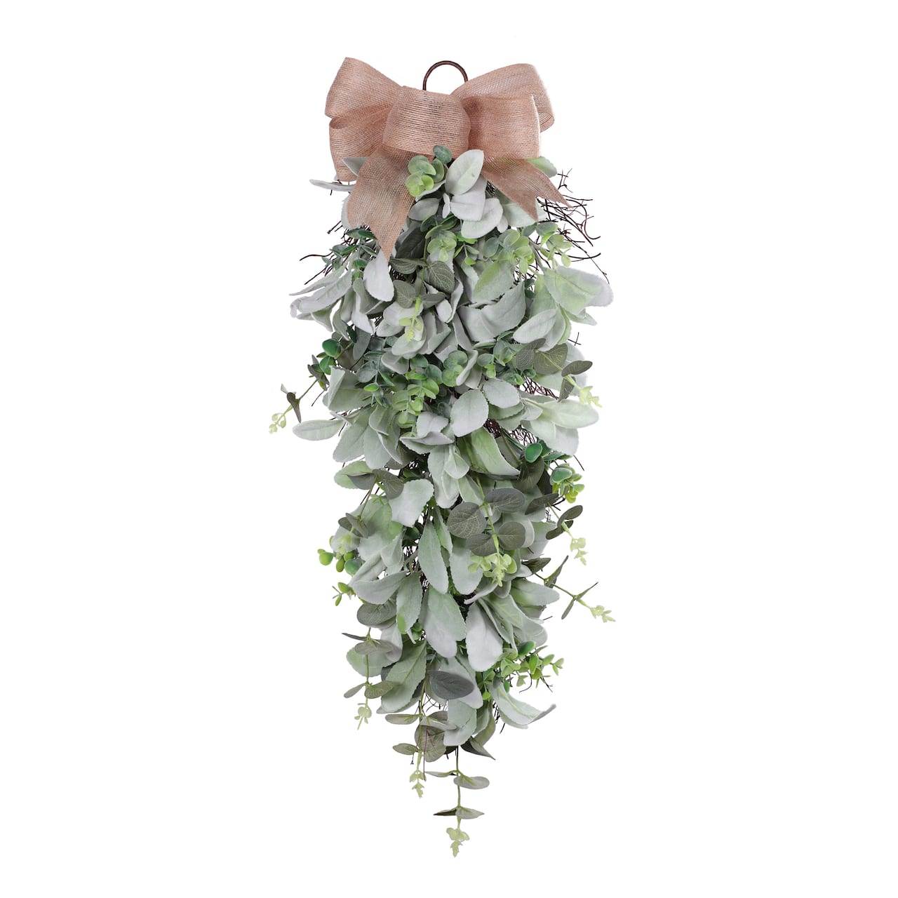 30" Lamb's Ear & Greenery Teardrop Swag with Bow